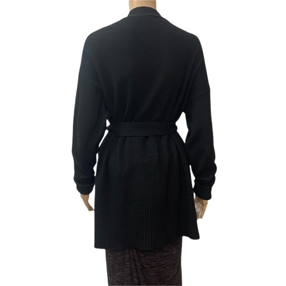Sandro Paris Black Belted Wool Cashmere Long Sleeve V Neck Long Cardigan Sweater - Picture 6 of 16